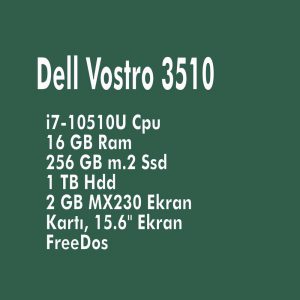 Dell Vostro 3510 i7-10510U Cpu, 16 GB Ram, 256 GB m.2 Ssd + 1 TB Hdd, 2 GB MX230 Ekran Kartı, 15.6" Ekran, FreeDos